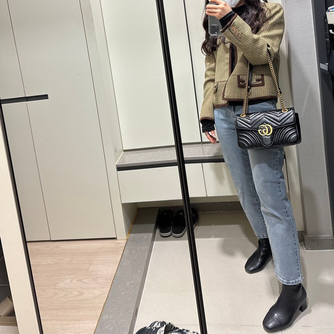 GUCCI 구찌 마몽 마틀라세 체인 숄더백 스몰 체인크로스백 블랙 443497 DTDIT 1000 여성 photo review