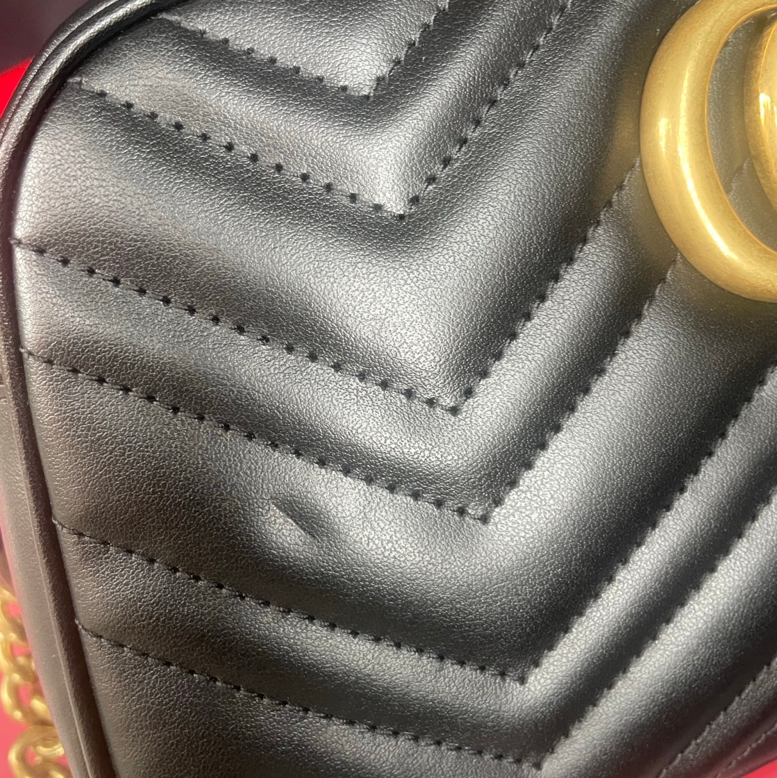 구찌 GG 마몽 스몰 마틀라세 숄더백 마몽 스몰 크로스백 금장 블랙 GUCCI 447632 DTD1T 1000 여성 photo review