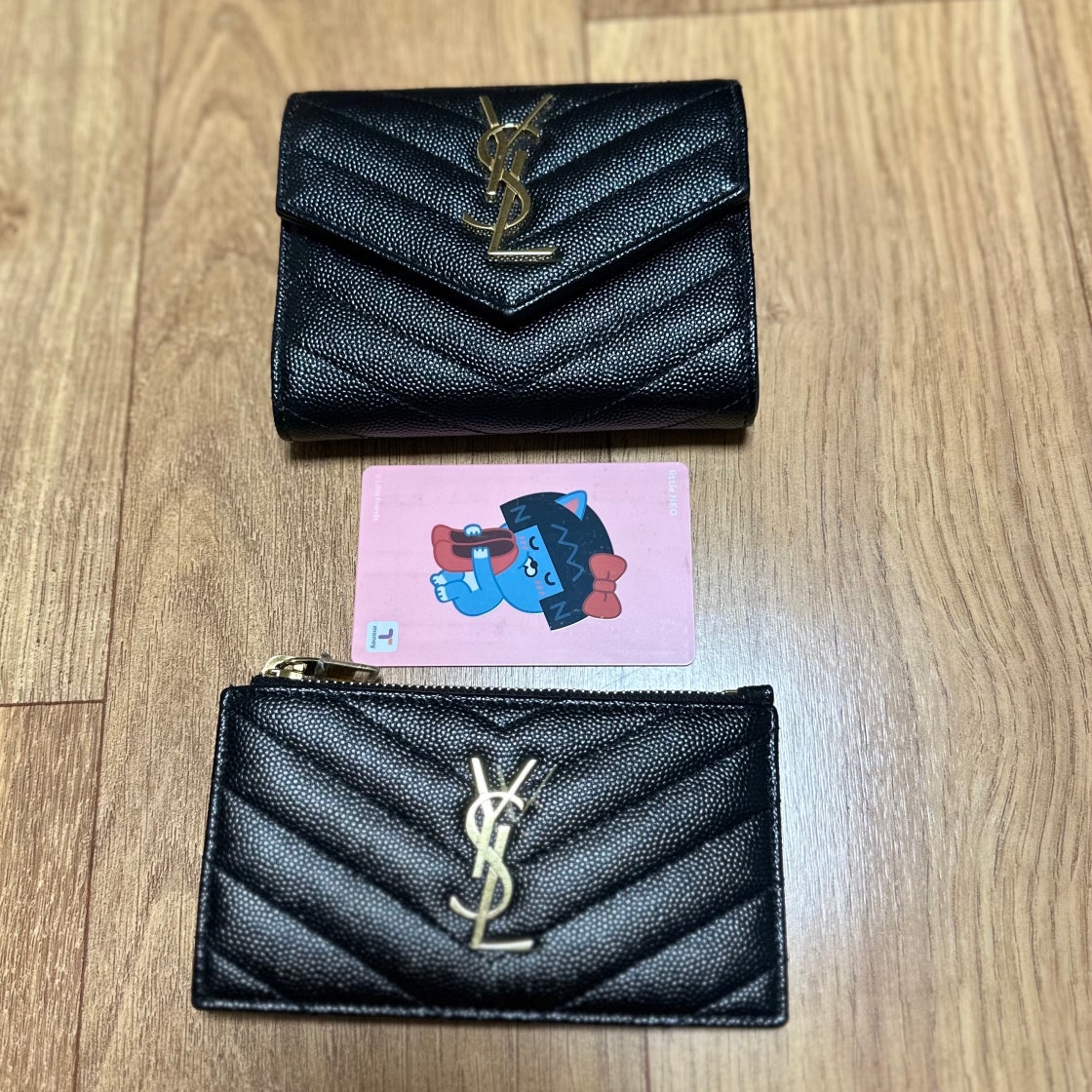생로랑 모노그램 금장 그랑 드 뿌드르 프라그망 지퍼 카드지갑 YSL 607915 BOW01 1000 여성 photo review